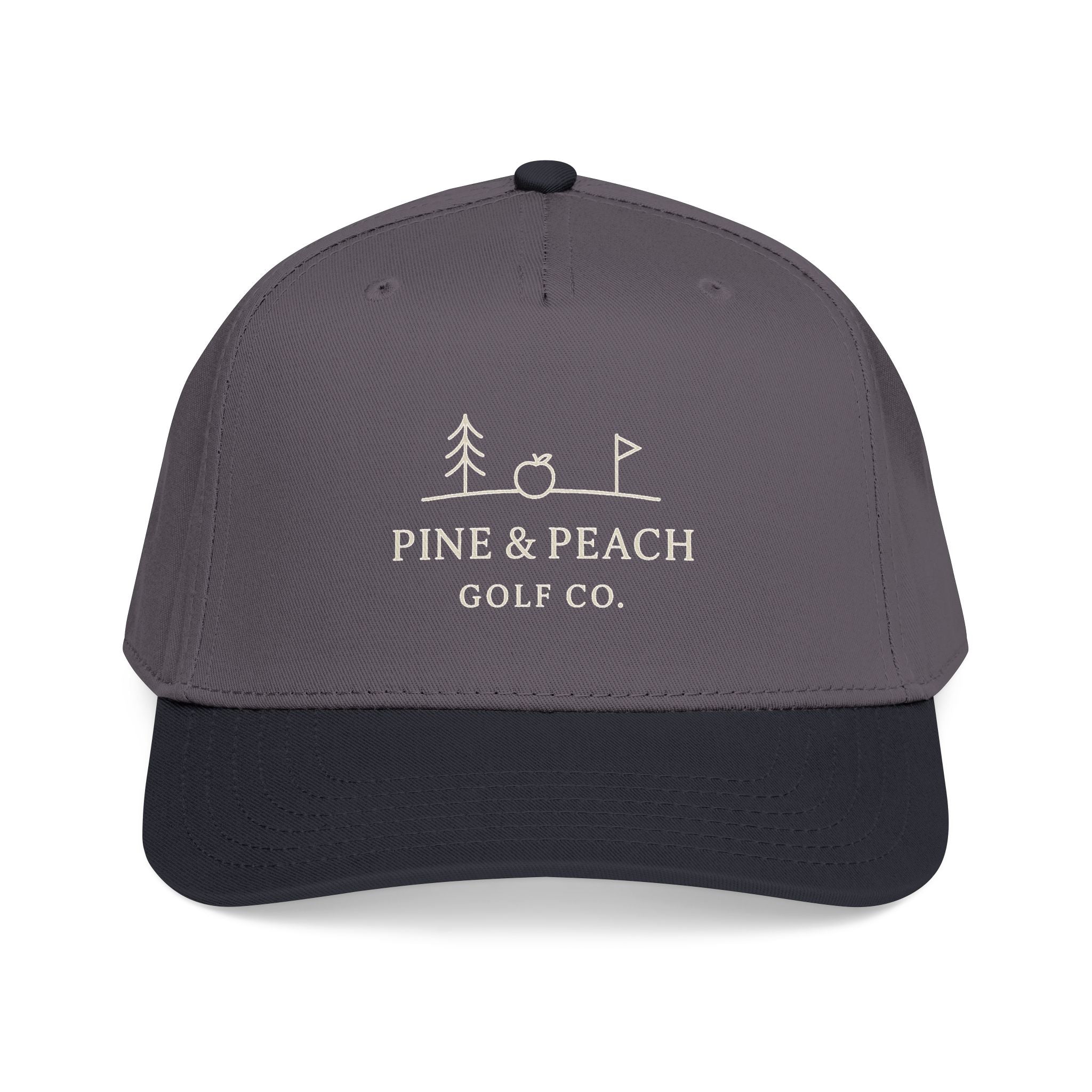 Pine & Peach Golf Co. Mid-Profile Baseball Cap — Embroidered Golf Logo Hat